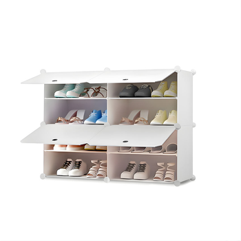 4 Tier 2 Column White Shoe Rack Organizer Sneaker Footwear Storage Stackable Stand Cabinet Portable Wardrobe with Cover image