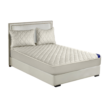 White 138cm Wide Cross-Hatch Mattress Cover Thick Quilted Stretchable Bed Spread Sheet Protector with Pillow Covers image