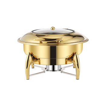 Gold Plated Stainless Steel Round Chafing Dish Tray Buffet Cater Food Warmer Chafer with Top Lid image