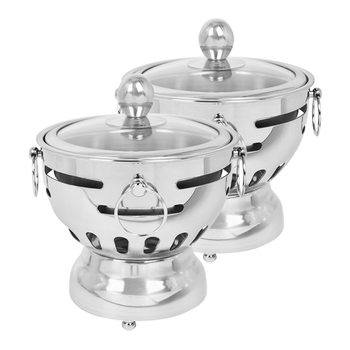 2X Stainless Steel Mini Asian Buffet Hot Pot Single Person Shabu Alcohol Stove Burner with Glass Lid image