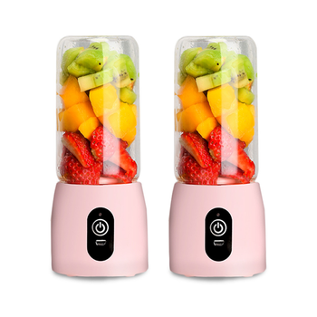 2X Portable Mini USB Rechargeable Handheld Juice Extractor Fruit Mixer Juicer Pink image