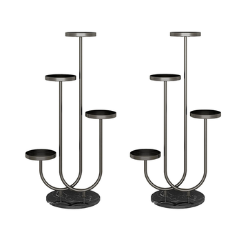 2X U Shaped Plant Stand Round Flower Pot Tray Living Room Balcony Display Black Metal Decorative Shelf image