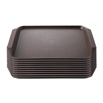 Rectangular Serving Tray Heavy Duty Waterproof Stackable Plastic Food Snack Pan Set of 10 Coffee image