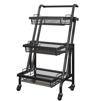 3 Tier Steel Black Adjustable Kitchen Cart Multi-Functional Shelves Portable Storage Organizer with Wheels image
