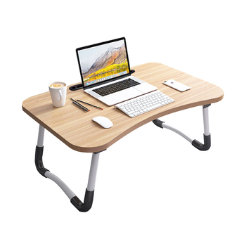 Walnut Portable Bed Table Adjustable Foldable Bed Sofa Study Table Laptop Mini Desk with Notebook Stand Card Slot Holder Home Decor image