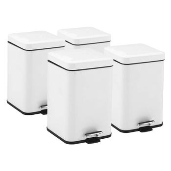 4X 12L Foot Pedal Stainless Steel Rubbish Recycling Garbage Waste Trash Bin Square White image