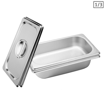 2X Gastronorm GN Pan Full Size 1/3 GN Pan 6.5 cm Deep Stainless Steel Tray With Lid image