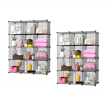 2X Black Portable 12-Cube Storage Organiser Foldable DIY Modular Grid Space Saving Shelf image