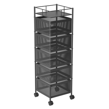 5 Tier Steel Square Rotating Kitchen Cart Multi-Functional Shelves Portable Storage Organizer with Wheels image