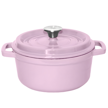 22cm Pink Cast Iron Ceramic Stewpot Casserole Stew Cooking Pot With Lid image