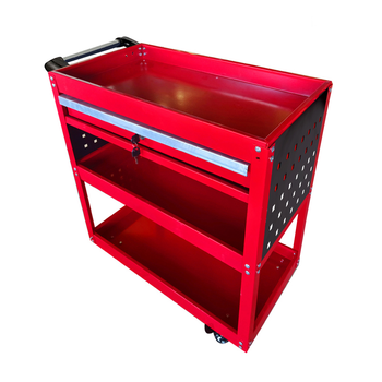 3 Tier Tool Storage Cart Portable Service Utility Heavy Duty Mobile Trolley with Drawer and Hooks Red image
