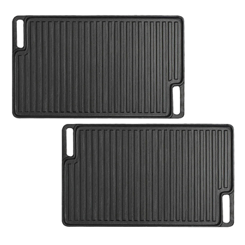 2X 45cm Rectangular Cast Iron Portable Fry BBQ Grill Plate Cooking Pan Tray with Handle image