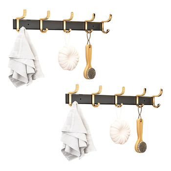 2X 41cm Wall Mounted Towel Rack Space-Saving Hanger Organiser with Durable Hooks image