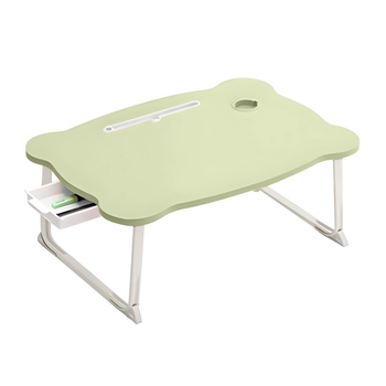 Green Portable Bed Table Adjustable Folding Mini Desk With Mini Drawer and Cup-Holder Home Decor image
