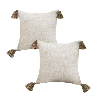 2X 50cm Beige Pillow Textured Throw Cover, Luxurious Rib Knit Ribbed Cotton Throw Pillow image