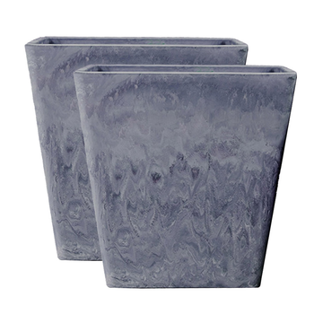 2X 27cm Weathered Grey Square Resin Plant Flower Pot in Cement Pattern Planter Cachepot for Indoor Home Office image