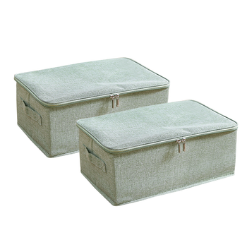 2X Green Small Portable Double Zipper Storage Box Moisture Proof Clothes Basket Foldable Home Organiser image