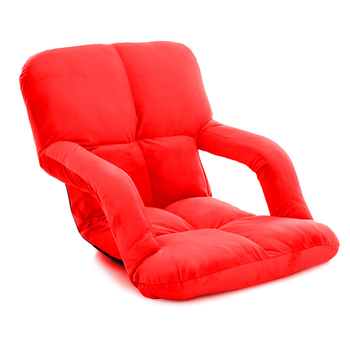 Foldable Lounge Cushion Adjustable Floor Lazy Recliner Chair with Armrest Red image