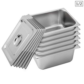 6X Gastronorm GN Pan Full Size 1/2 GN Pan 15cm Deep Stainless Steel With Lid image
