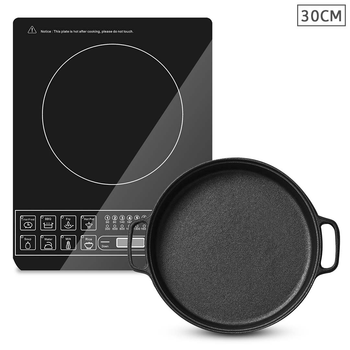 Electric Smart Induction Cooktop and 30cm Cast Iron Frying Pan Skillet Sizzle Platter image