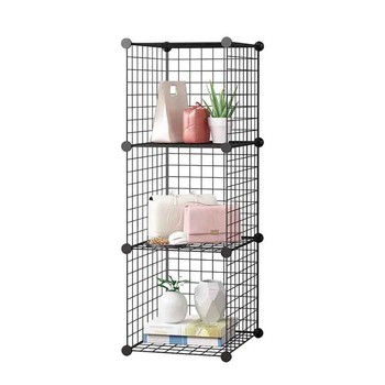 Black Portable 3 Tier Cube Storage Organiser Foldable DIY Modular Grid Space Saving Shelf image