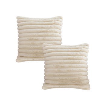 2X 45cm Fur Faux Rabbit Soft Decorative Covers Pack Cover Plush Off White Throw Pillow image