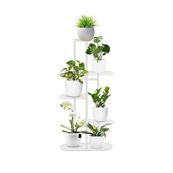 5 Tier 6 Pots White Metal Plant Rack Flowerpot Storage Display Stand Holder Home Garden Decor image