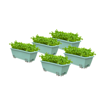 49.5cm Green Rectangular Planter Vegetable Herb Flower Outdoor Plastic Box with Holder Balcony Garden Decor Set of 5 image