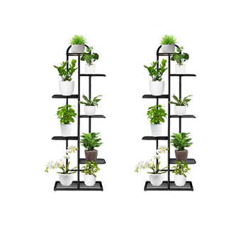 2X 7 Tier 8 Pots Black Metal Plant Stand Flowerpot Display Shelf Rack Indoor Home Office Decor image