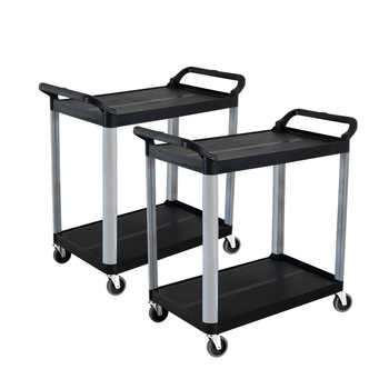 2X 2 Tier Food Trolley Portable Kitchen Cart Multifunctional Big Utility Service with wheels 845x430x940mm Black image