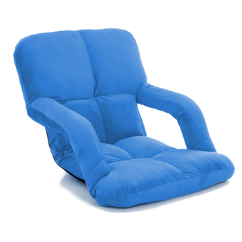 Foldable Lounge Cushion Adjustable Floor Lazy Recliner Chair with Armrest Blue image
