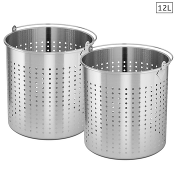 2X 12L 18/10 Stainless Steel Perforated Stockpot Basket Pasta Strainer with Handle image