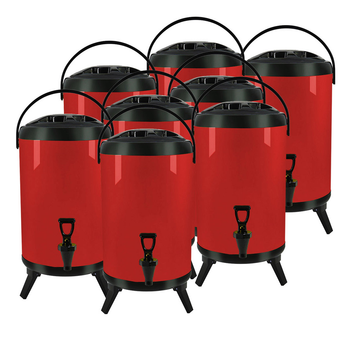 8X 14L Stainless Steel Insulated Milk Tea Barrel Hot and Cold Beverage Dispenser Container with Faucet Red image