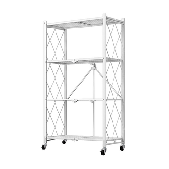 4 Tier Steel White Foldable Kitchen Cart Multi-Functional Shelves Portable Storage Organizer with Wheels image