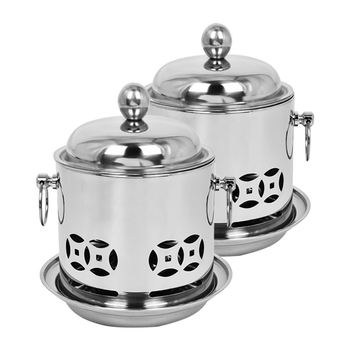 2X Stainless Steel Mini Asian Buffet Hot Pot Single Person Shabu Alcohol Stove Burner with Lid image