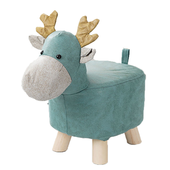 Green Children Bench Deer Character Round Ottoman Stool Soft Small Comfy Seat Home Decor image