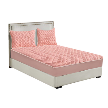 Pink 153cm Wide Mattress Cover Thick Quilted Fleece Stretchable Clover Design Bed Spread Sheet Protector with Pillow Covers image