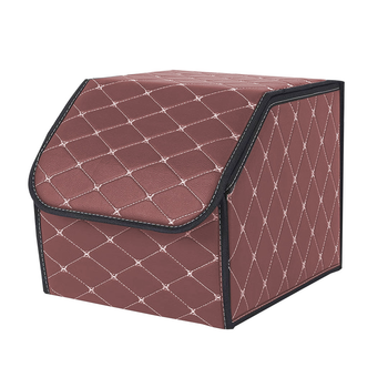 Leather Car Boot Collapsible Foldable Trunk Cargo Organizer Portable Storage Box Coffee/Gold Stitch Small image
