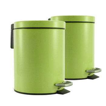 2X Foot Pedal Stainless Steel Rubbish Recycling Garbage Waste Trash Bin Round 12L Green image