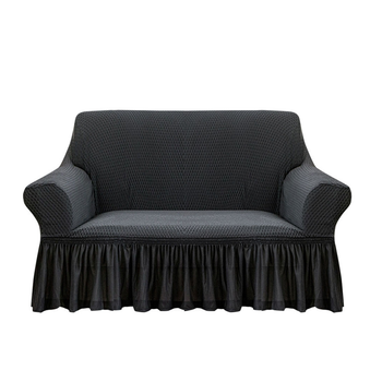 2-Seater Dark Grey Sofa Cover with Ruffled Skirt Couch Protector High Stretch Lounge Slipcover Home Decor image