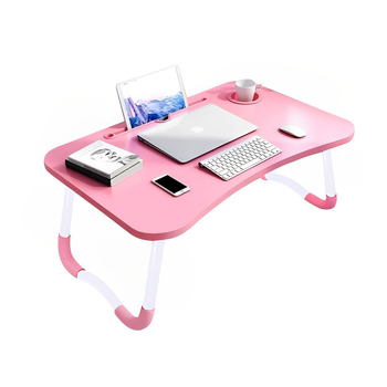 Pink Portable Bed Table Adjustable Folding Mini Desk Notebook Stand Card Slot Holder with Cup-Holder Home Decor image