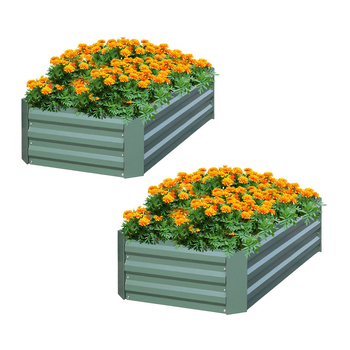 2X 120X90cm Rectangle Galvanised Raised Garden Bed Vegetable Herb Flower Outdoor Planter Box image