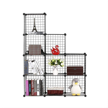 Black Portable 9-Cube 3 Column Storage Organiser Foldable DIY Modular Grid Space Saving Shelf image