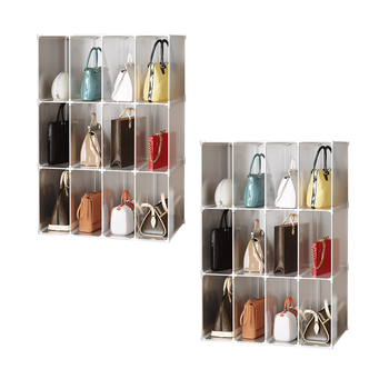 2X 3 Tier Multifunctional PP Plastic Bag Box Portable Cubby DIY Storage Shelves Stackable Handbag Purse Organiser image