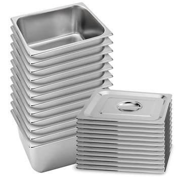 12X Gastronorm GN Pan Full Size 1/2 GN Pan 20cm Deep Stainless Steel Tray With Lid image