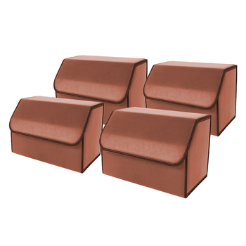 4X Leather Car Boot Collapsible Foldable Trunk Cargo Organizer Portable Storage Box Coffee Medium image