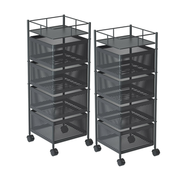2X 4 Tier Steel Square Rotating Kitchen Cart Multi-Functional Shelves Portable Storage Organizer with Wheels image