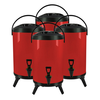 4X 16L Stainless Steel Insulated Milk Tea Barrel Hot and Cold Beverage Dispenser Container with Faucet Red image