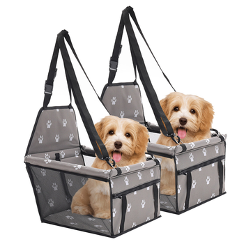 2X Waterproof Pet Booster Car Seat Breathable Mesh Safety Travel Portable Dog Carrier Bag Grey image