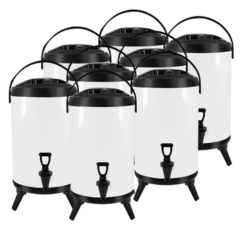 8X 18L Stainless Steel Insulated Milk Tea Barrel Hot and Cold Beverage Dispenser Container with Faucet White image